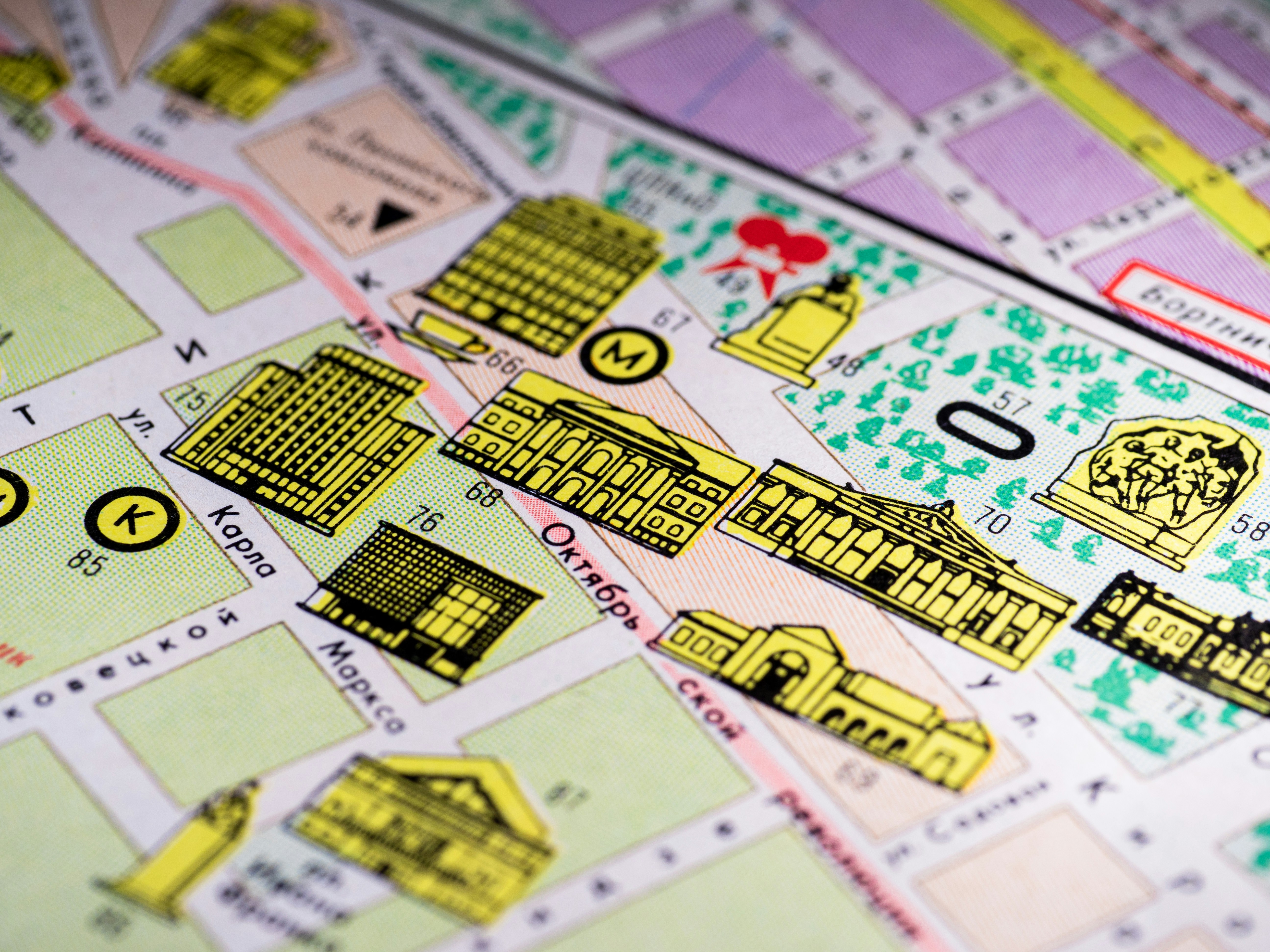A colorful map shows different building locations