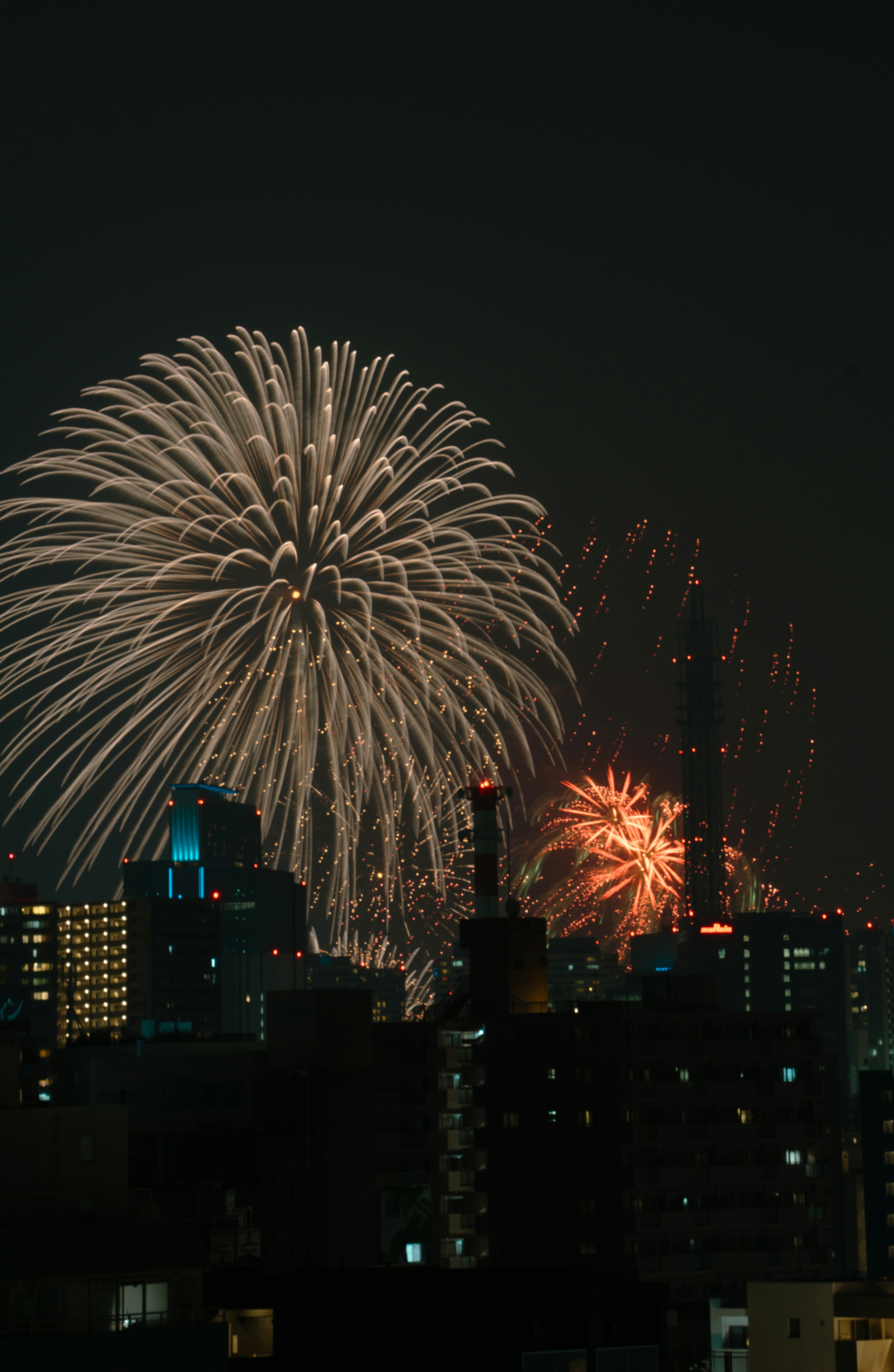밤에는 도시 상공에서 불꽃놀이가 터집니다.