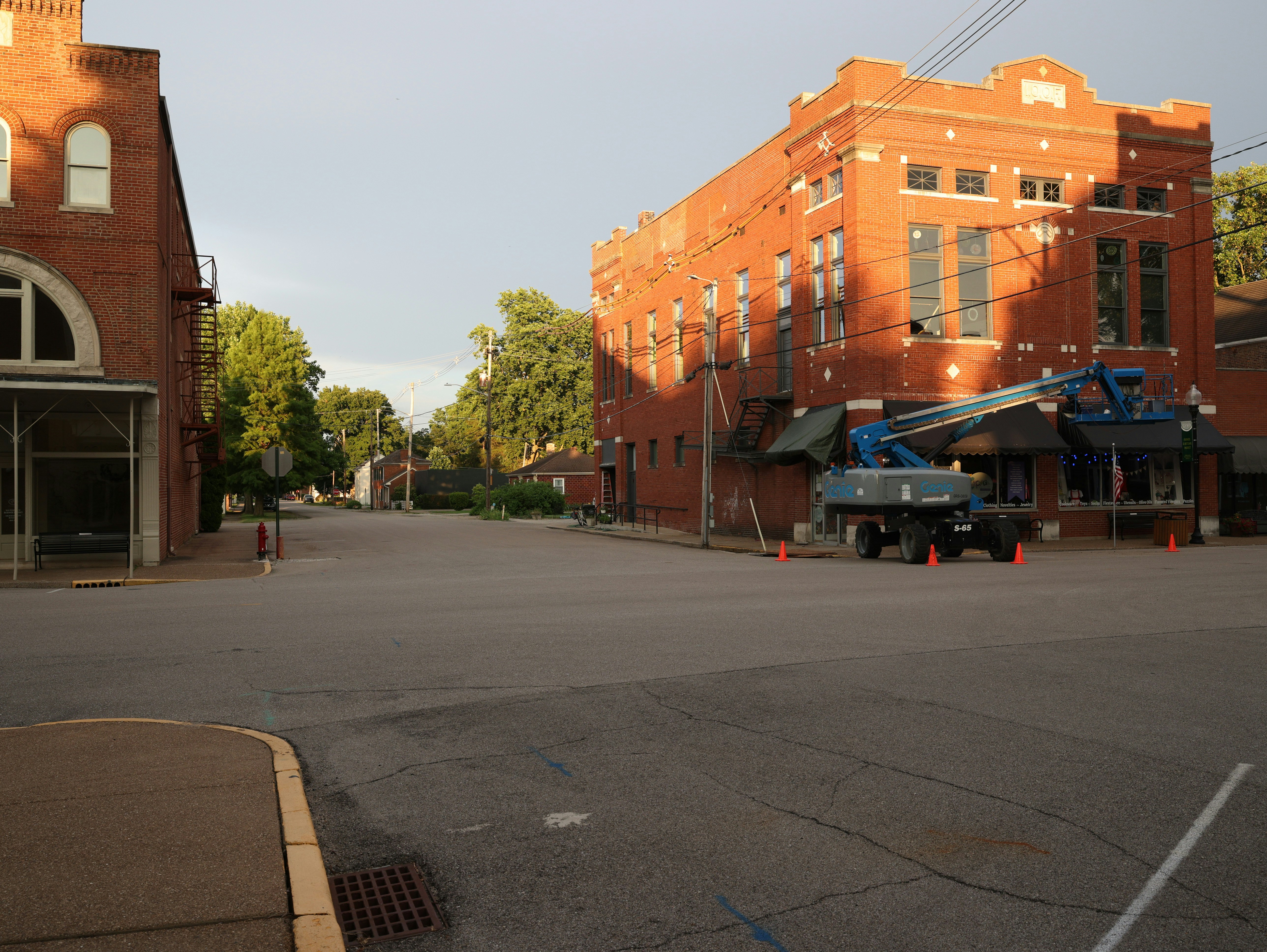 A street view of old brick buildings.