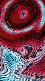 Swirling red and blue abstract art.