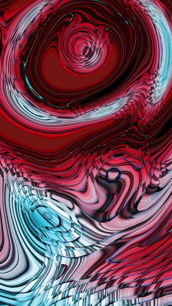 Swirling red and blue abstract art.