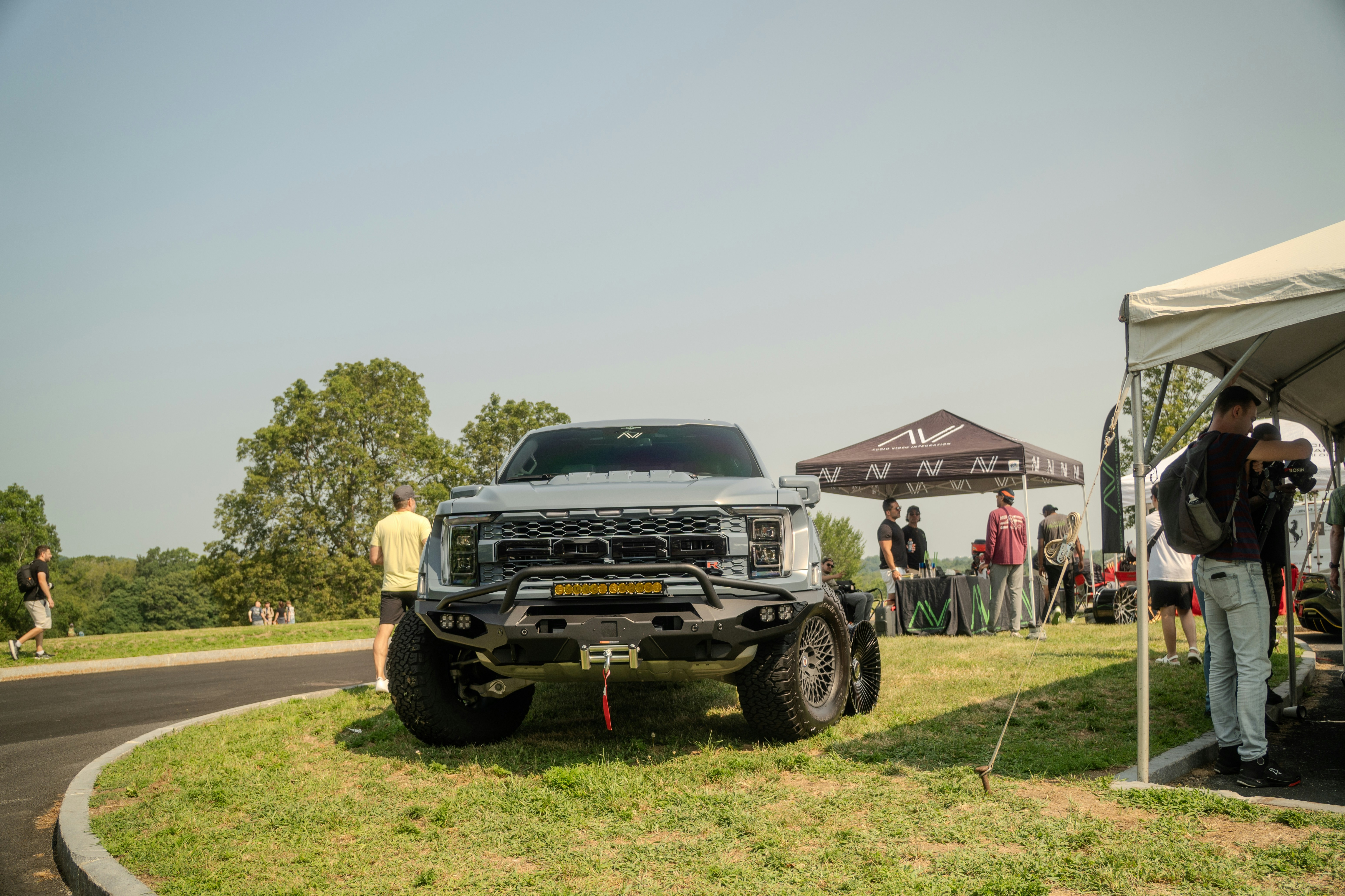 Gray truck at campsite