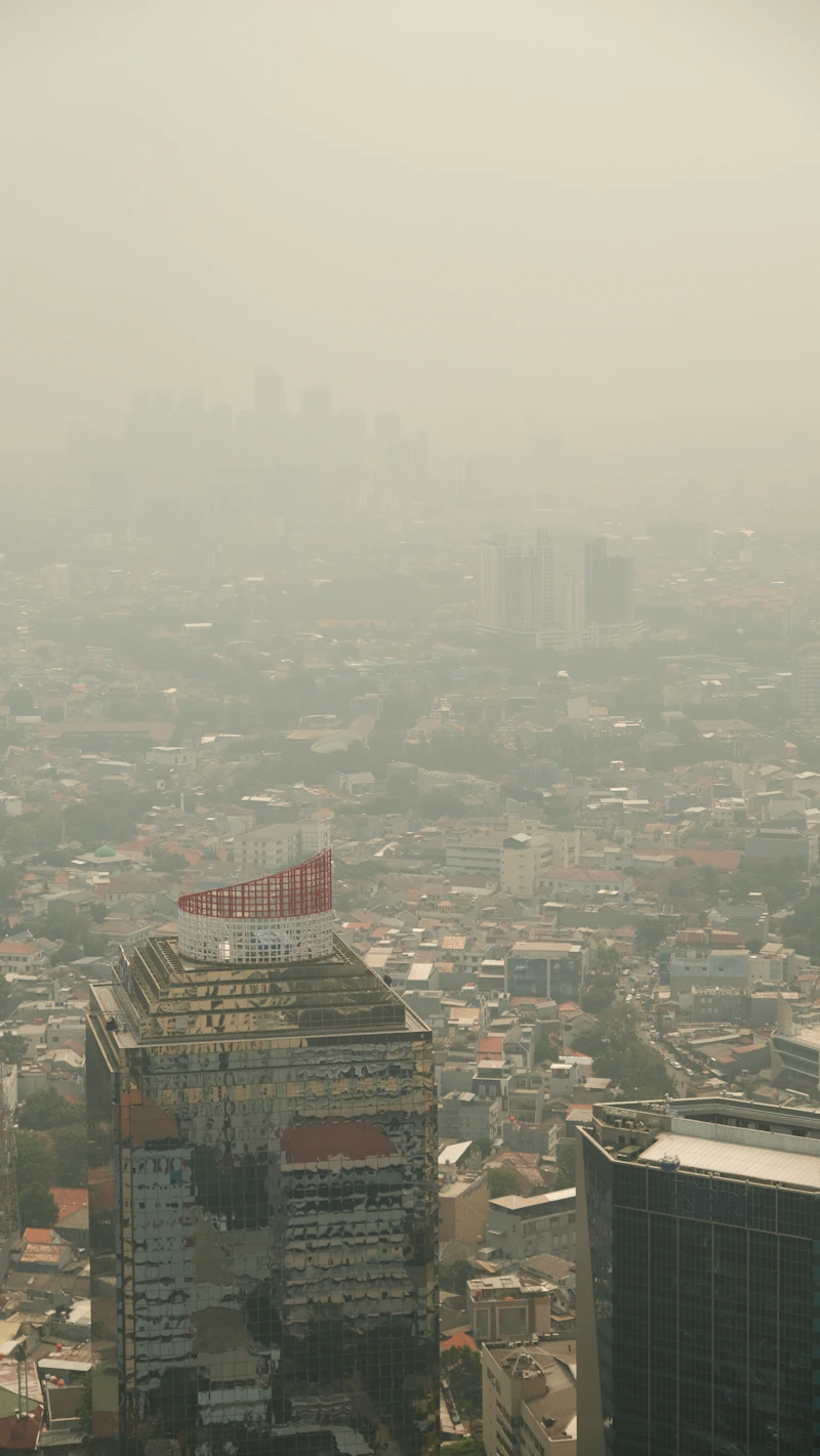 City skyline covered in smog and pollution
