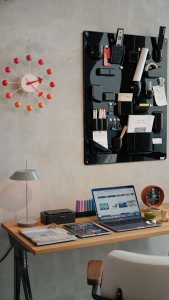 Modern desk with laptop and organized accessories