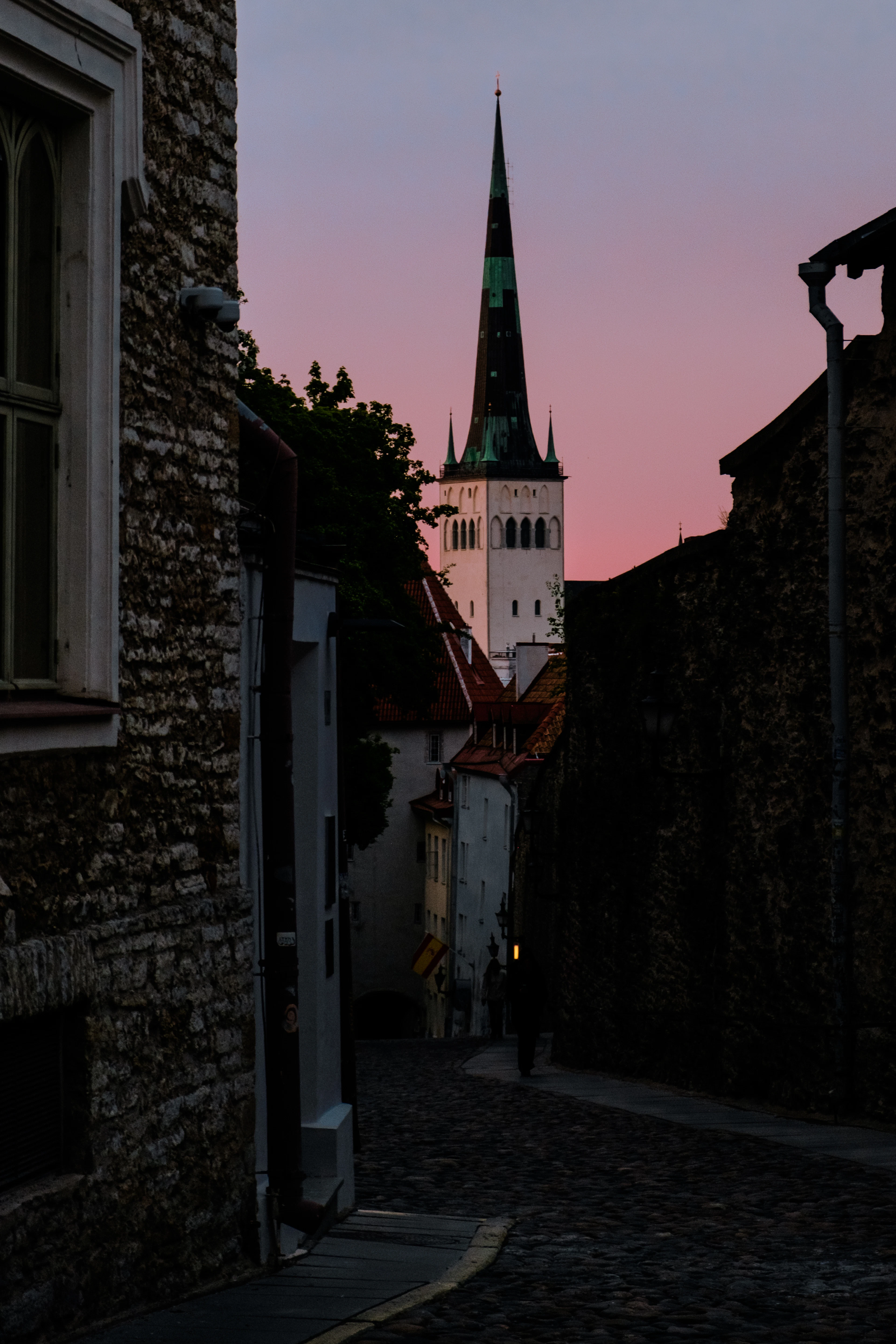 Tallinn church spire at dusk
