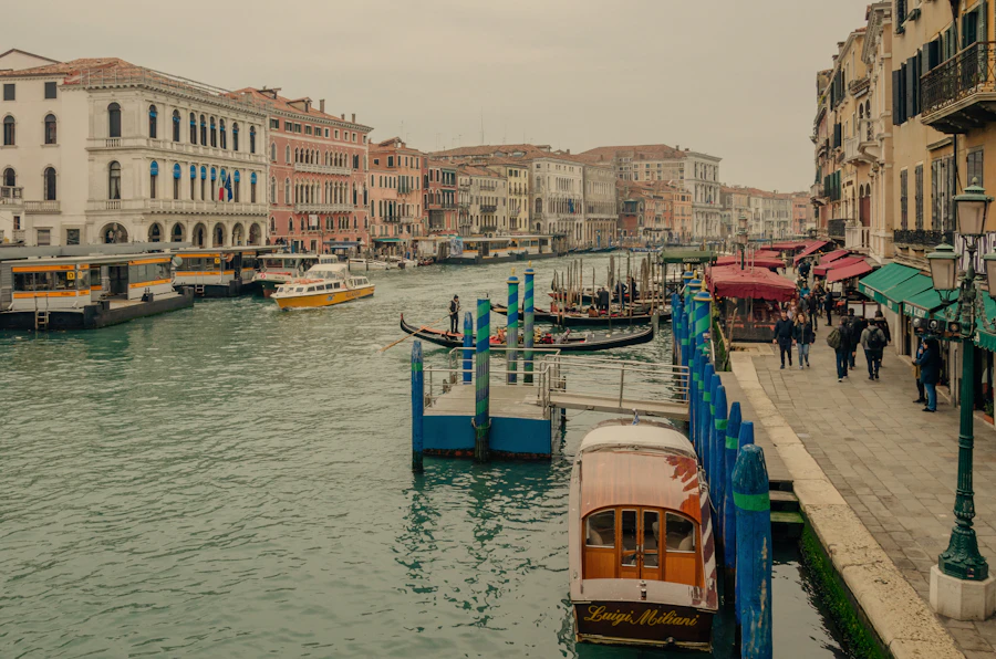 Venice canal and buildings representing European travel