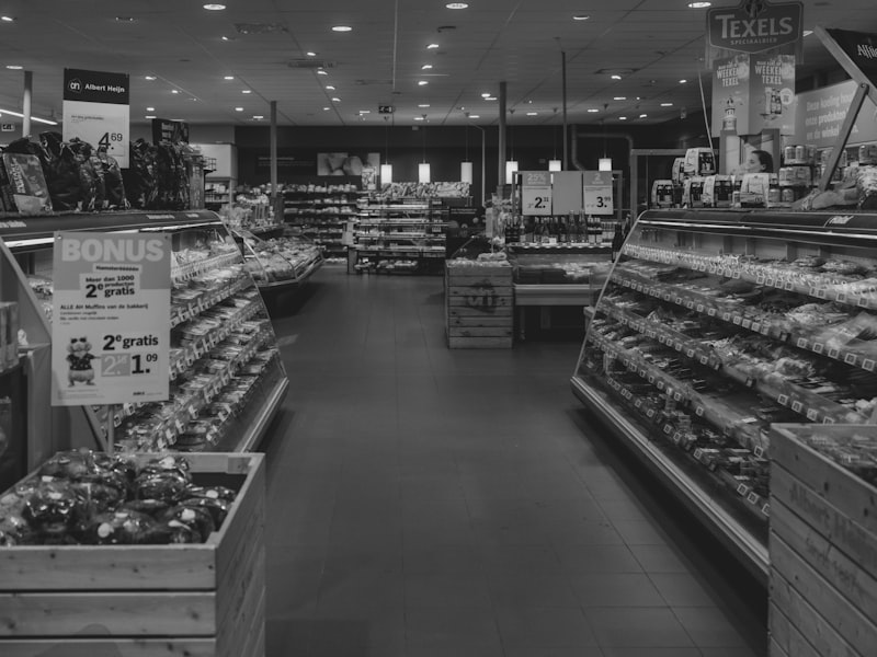 price tags, inflation chart, supermarket shelves, currency exchange, financial graphs