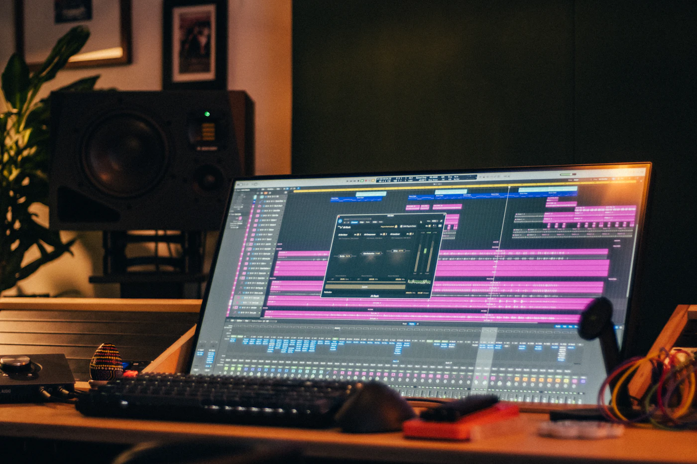 Music production studio computer screen with audio controls