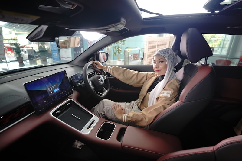 Radiant smile in luxury car