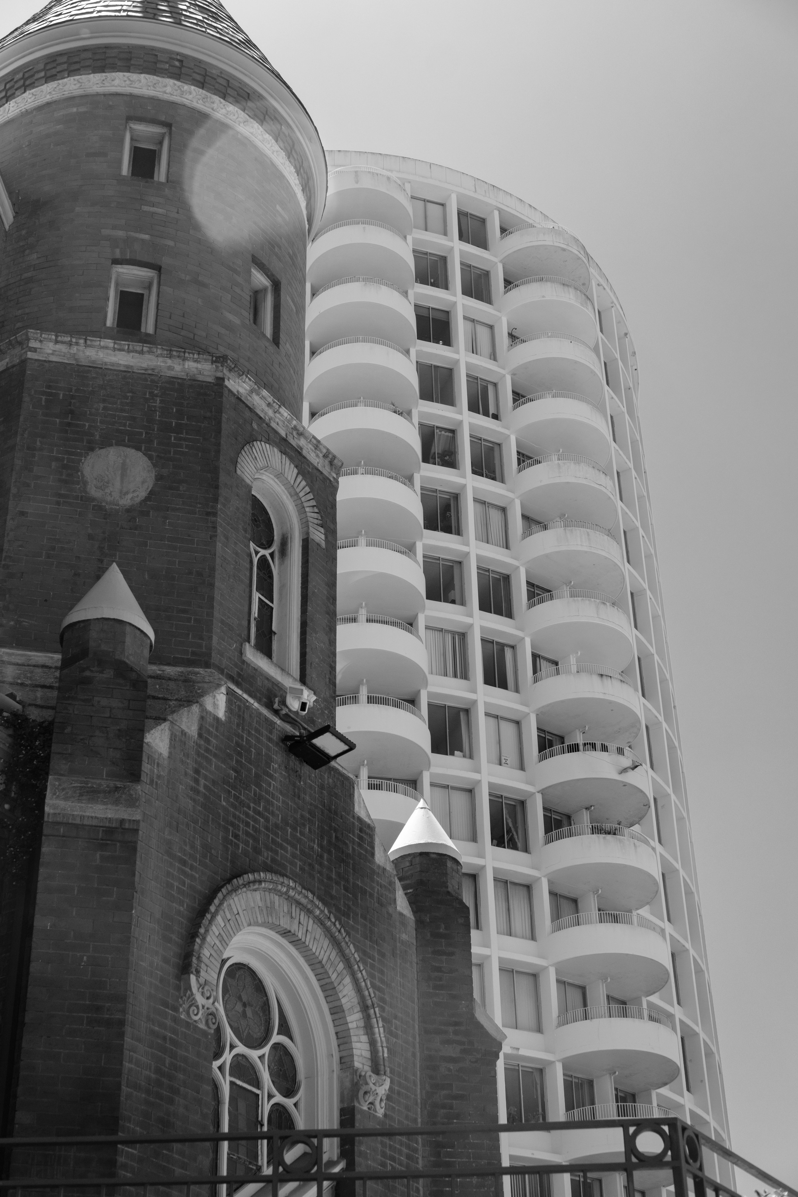 Old architecture meets modern design in this image.