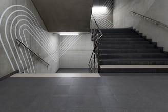 Staircase in a modern building with artistic design.