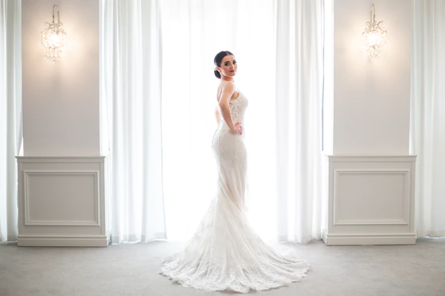 Bride in an elegant wedding dress with a soft premium bridal gown look
