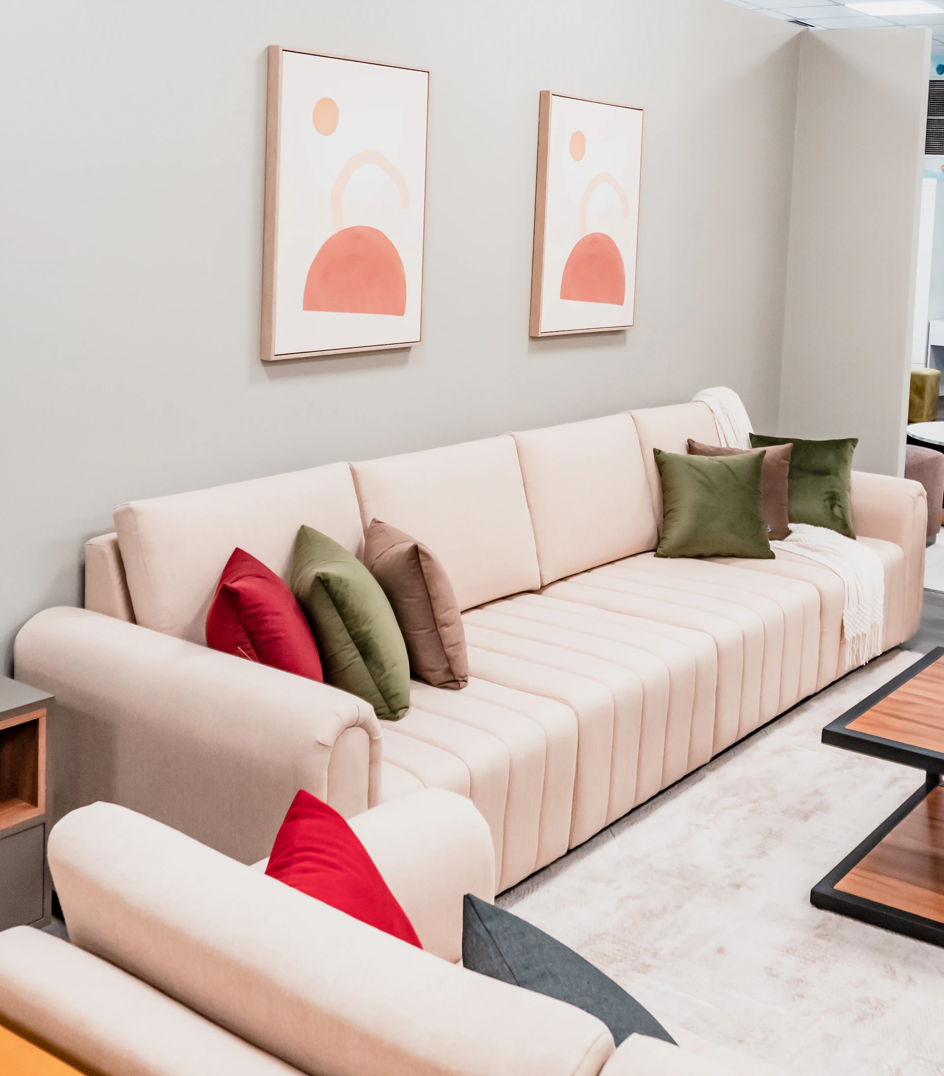 A cozy living room with a comfortable sofa.