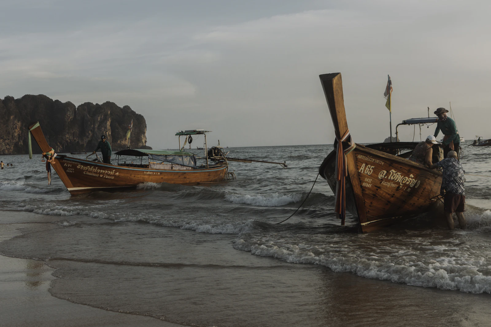 Long-tail boats on a beach, Krabi, Thailand