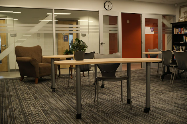 An empty library or study room.