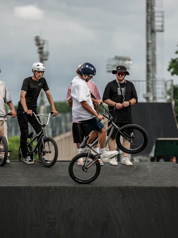 Riders on ramp with crowd