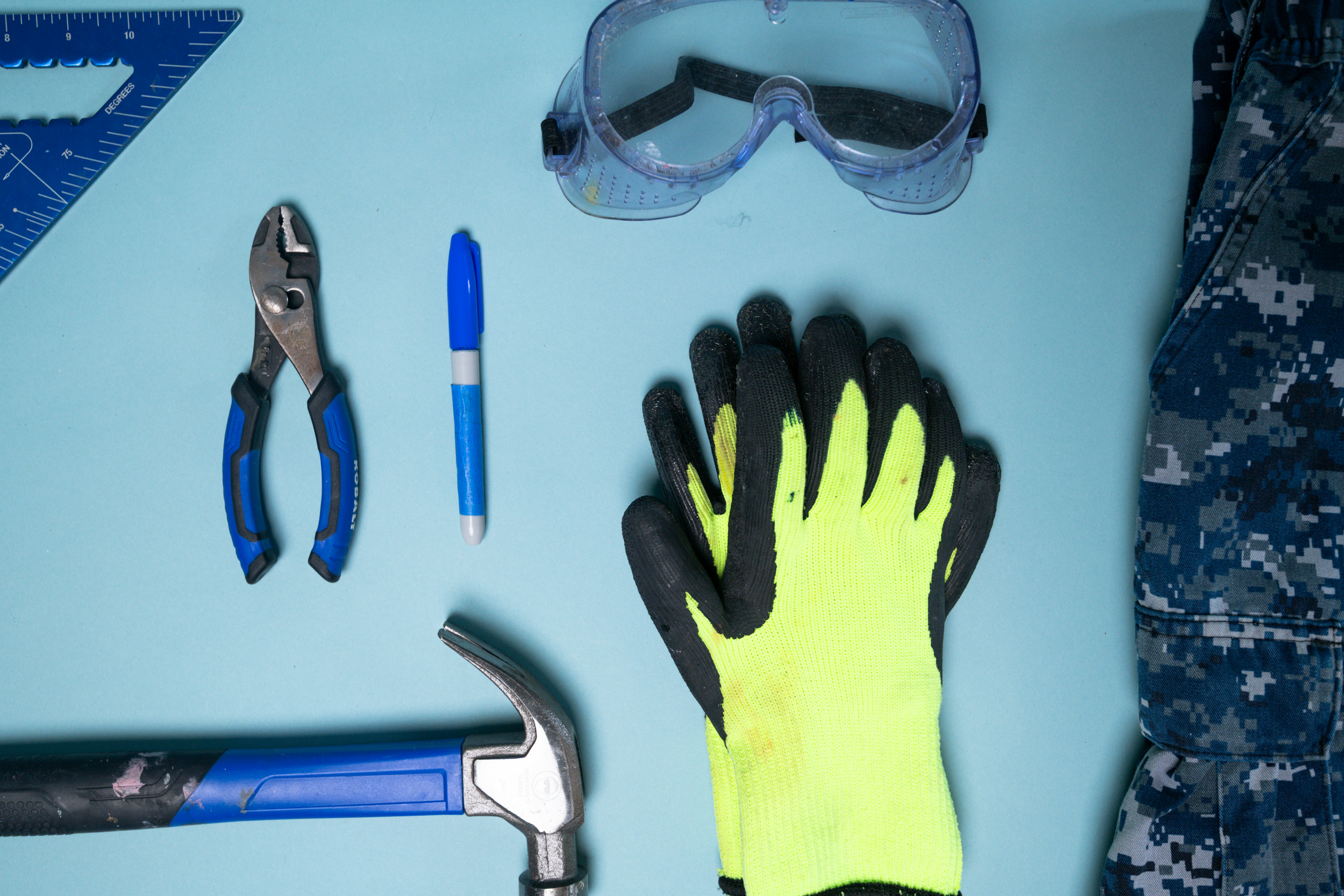 necessary tools and safety gear laid out - clean furnace coils