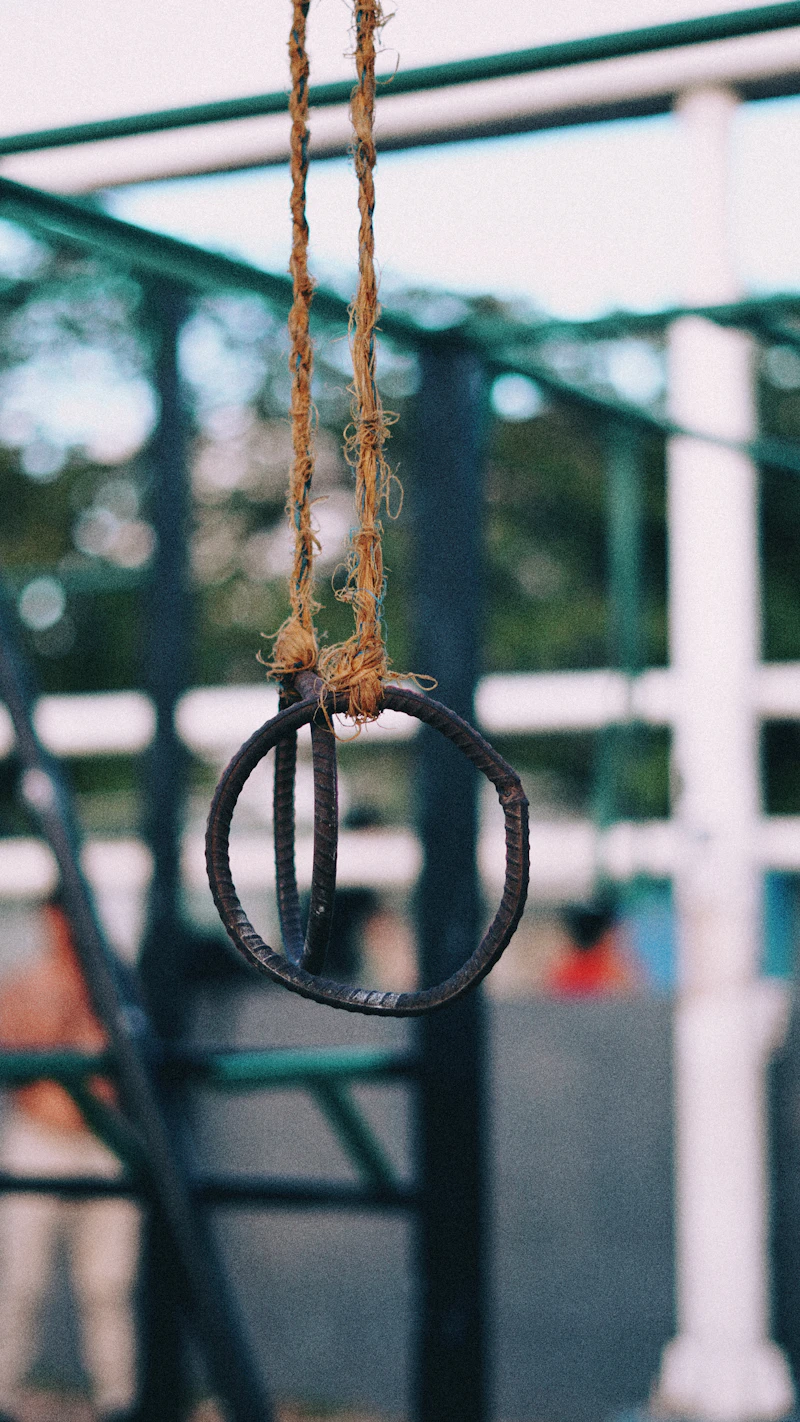 Anneaux de gymnastique suspendus en extérieur pour entraînement callisthénie