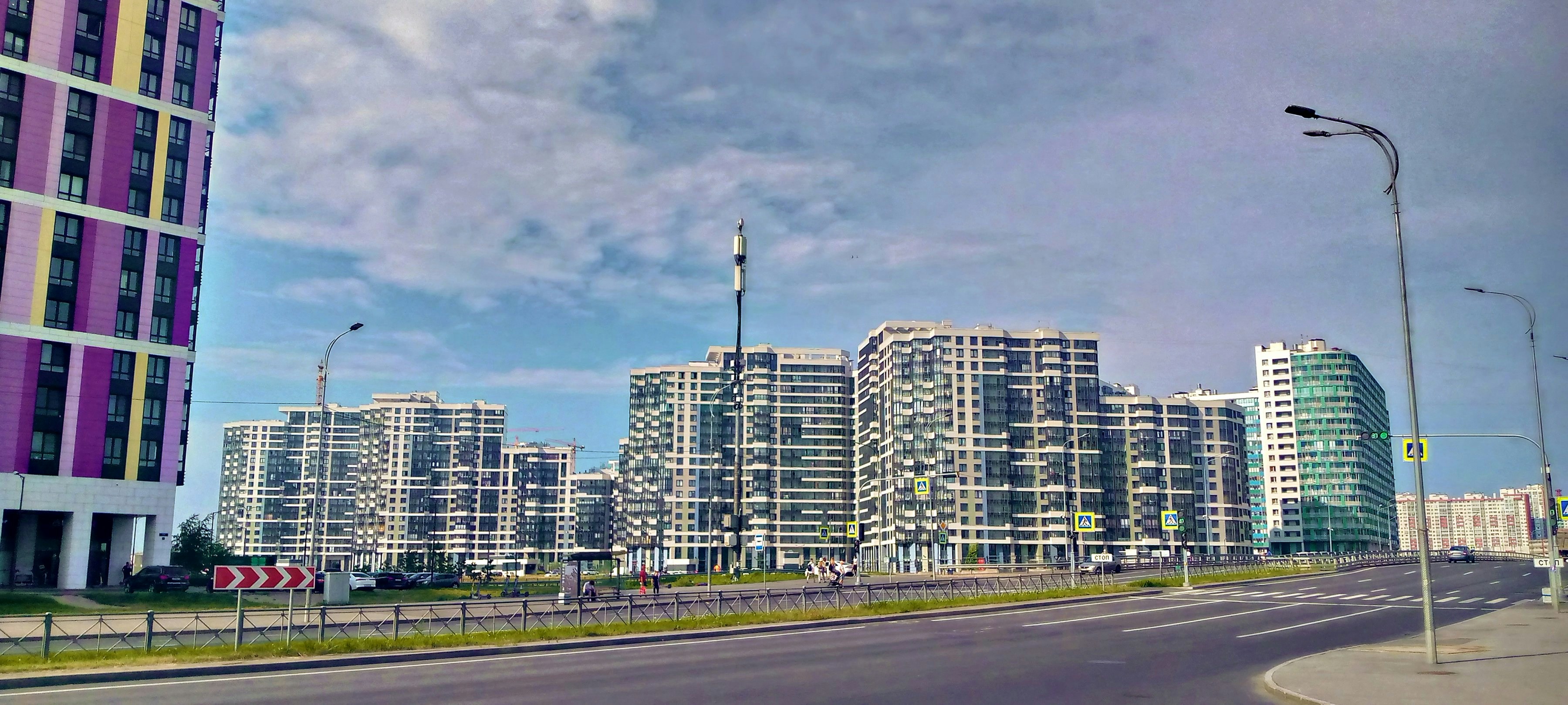 Modern buildings under a cloudy sky