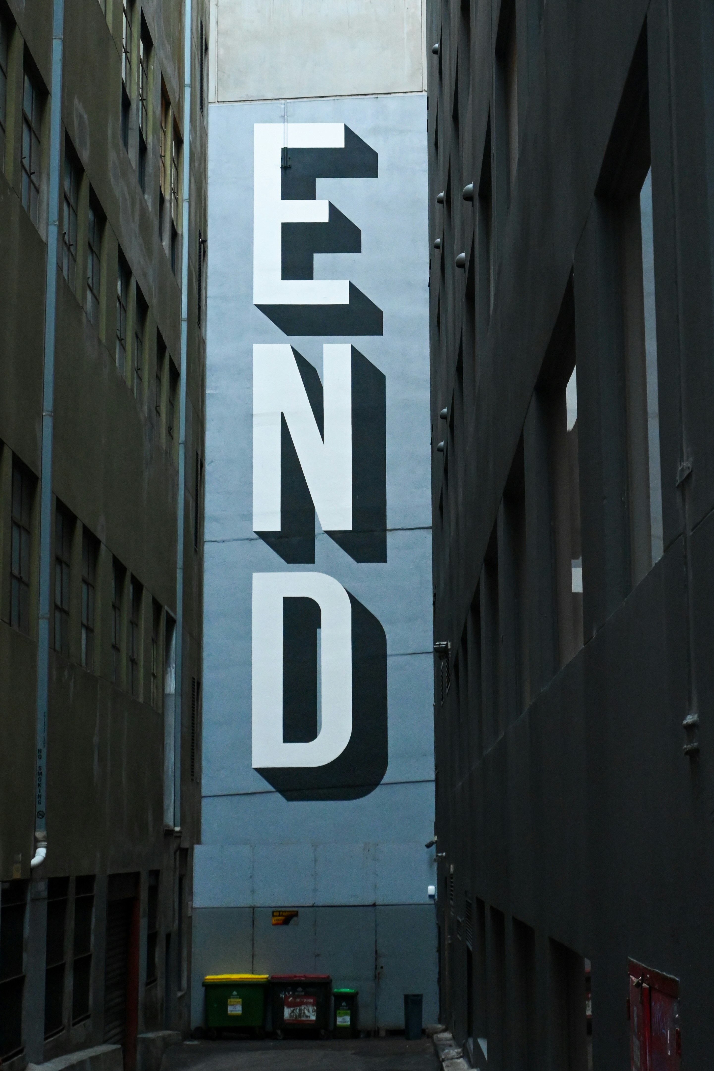 Large "end" text on a building wall
