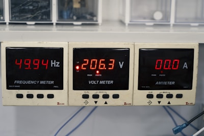 Three digital meters displaying readings