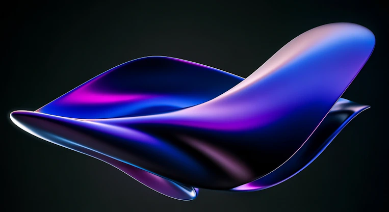 Abstract flowing shape with purple and blue highlights