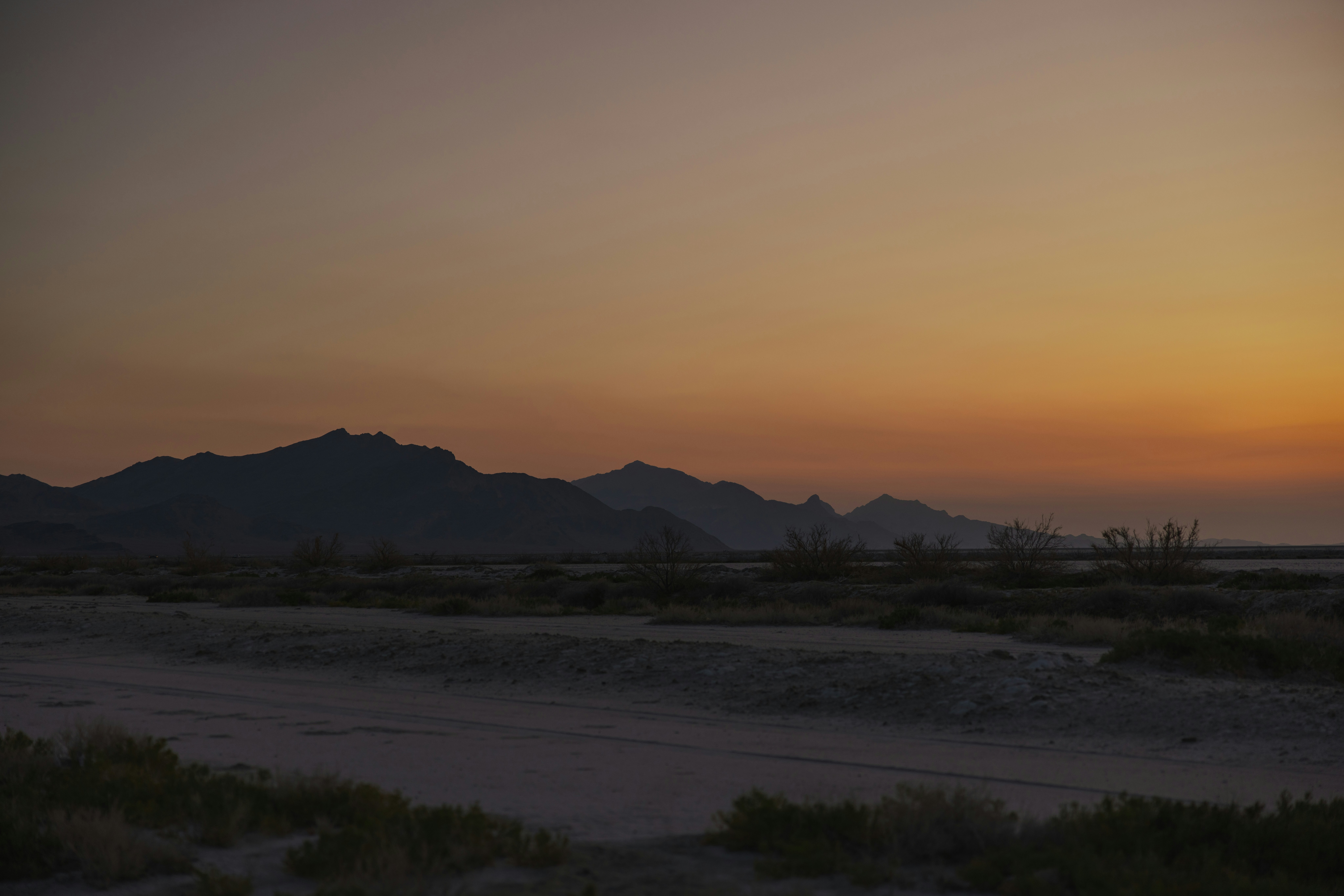 Desert sunset with orange sky