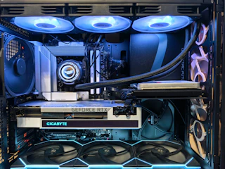 Custom computer build with blue led lighting