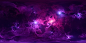 Vibrant purple nebula with bright stars and cosmic clouds