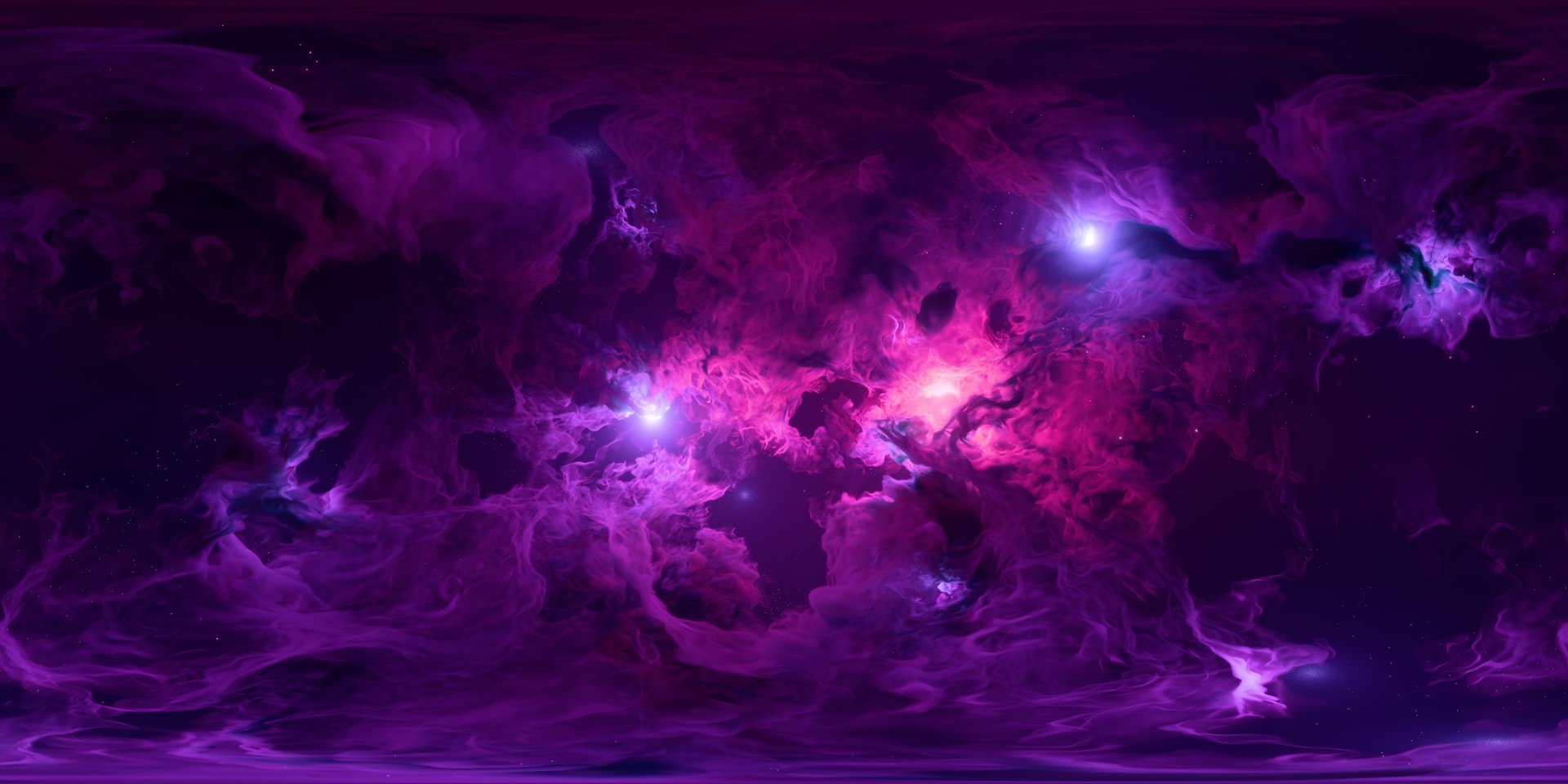 Vibrant purple nebula with bright stars and cosmic clouds