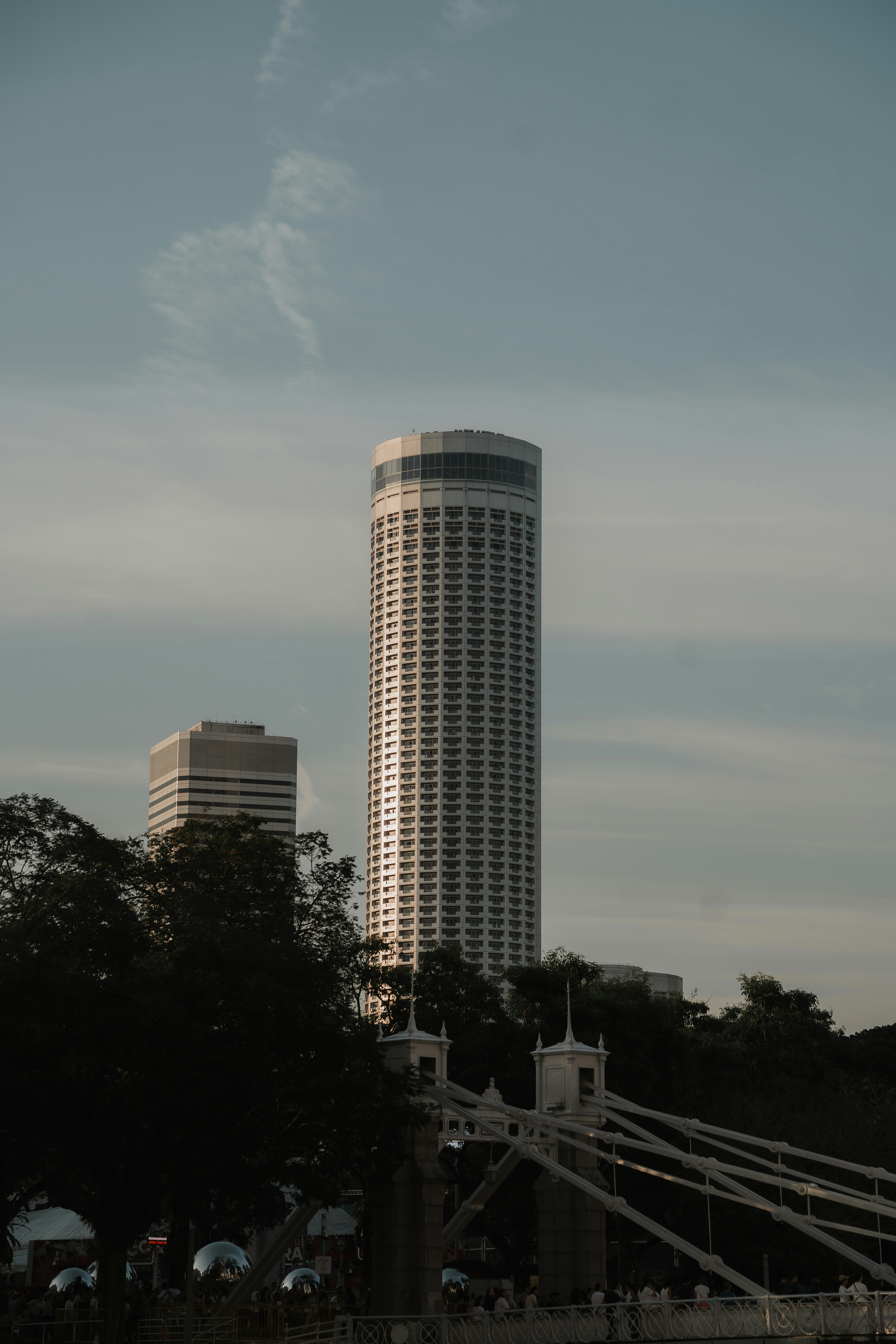 Modern skyscraper against a clear blue sky