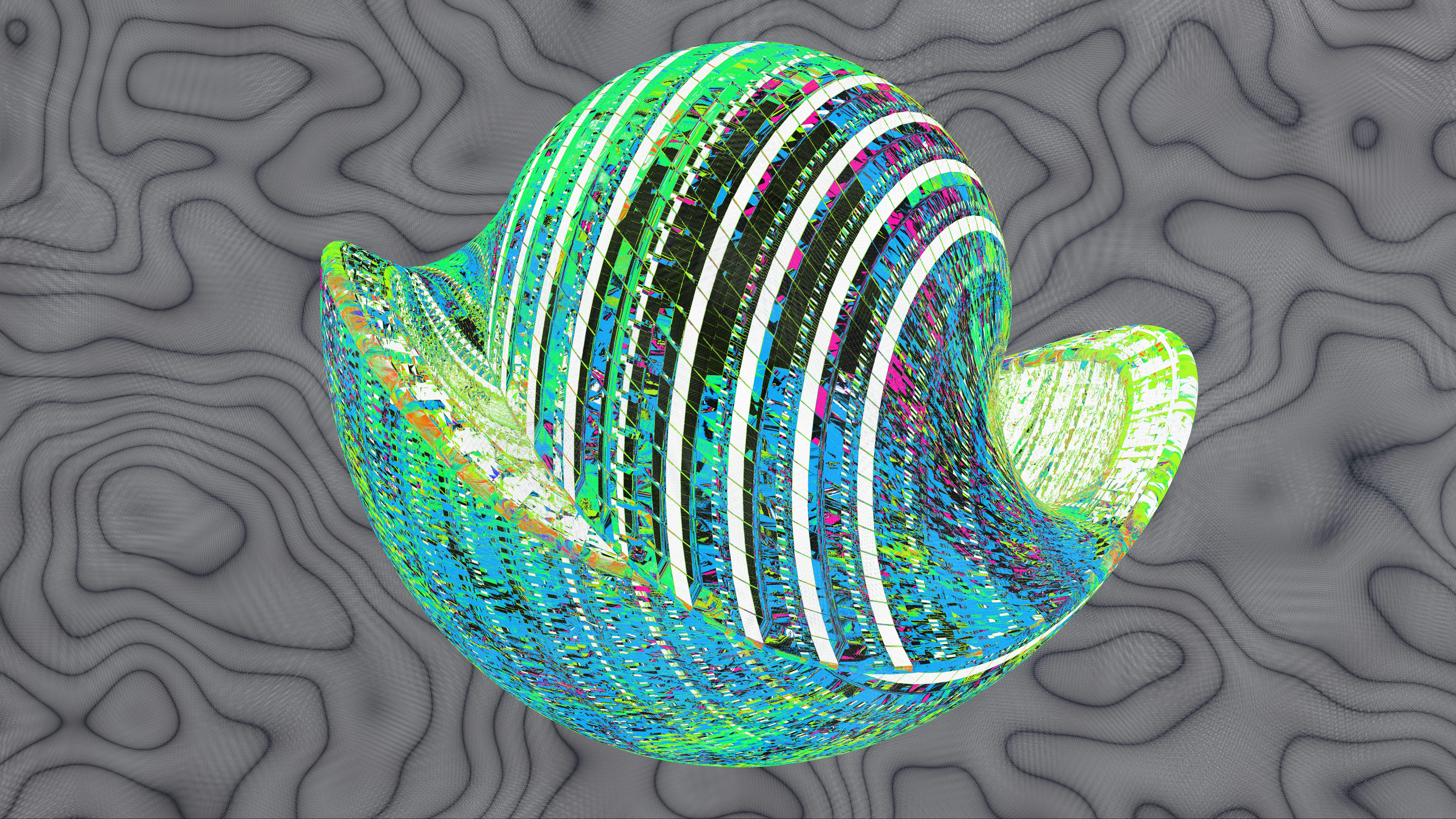 Abstract iridescent sphere with curved lines