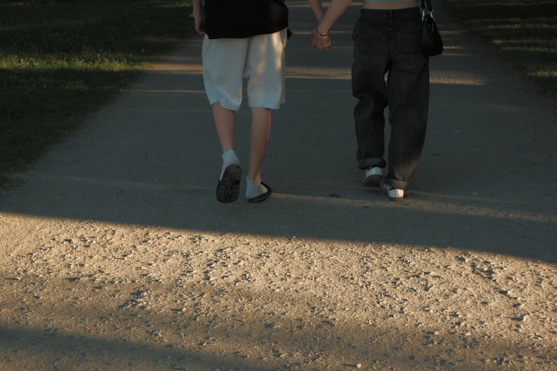 Couple strolling in park