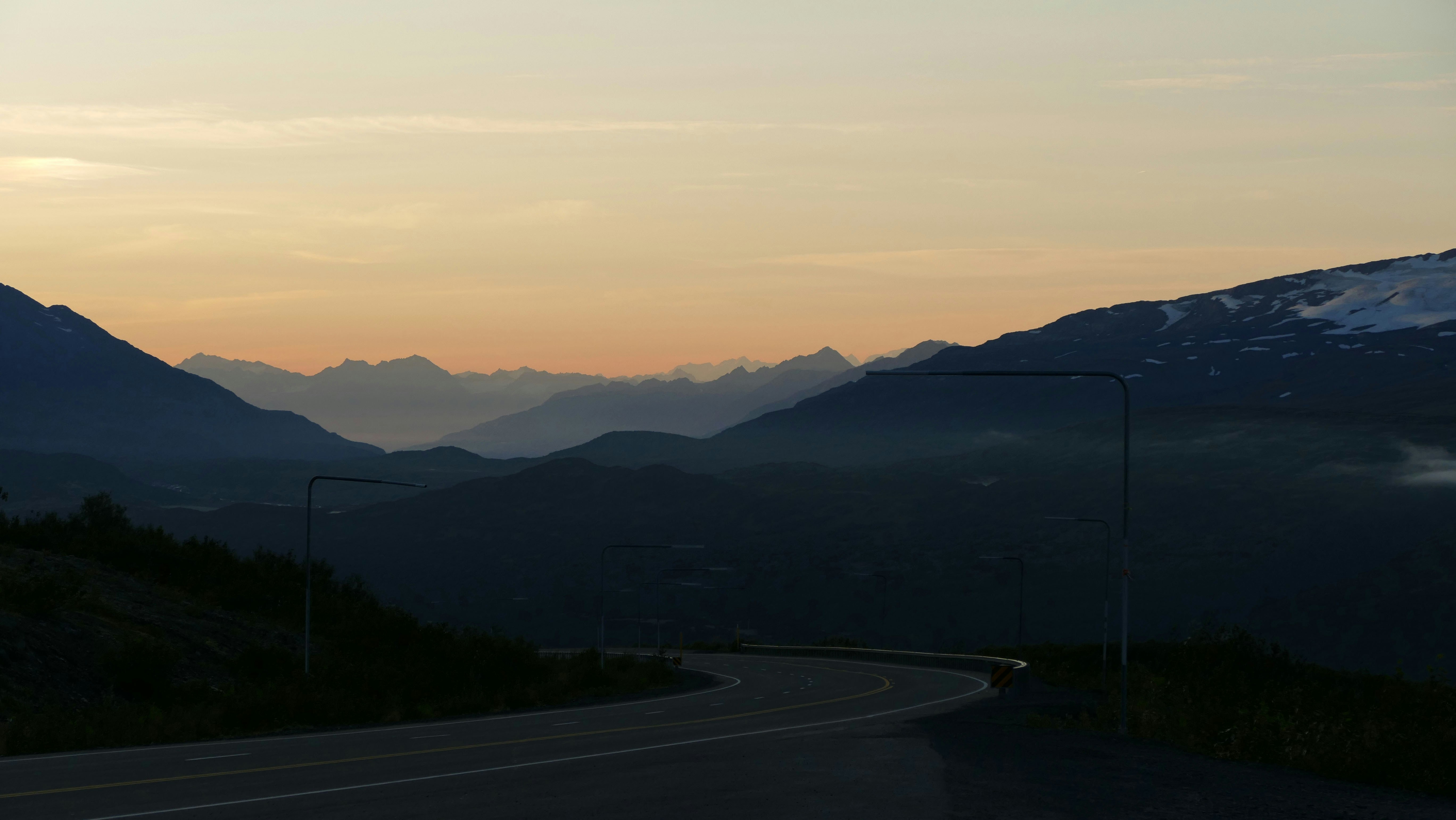 Mountain landscape at dusk with soft sky