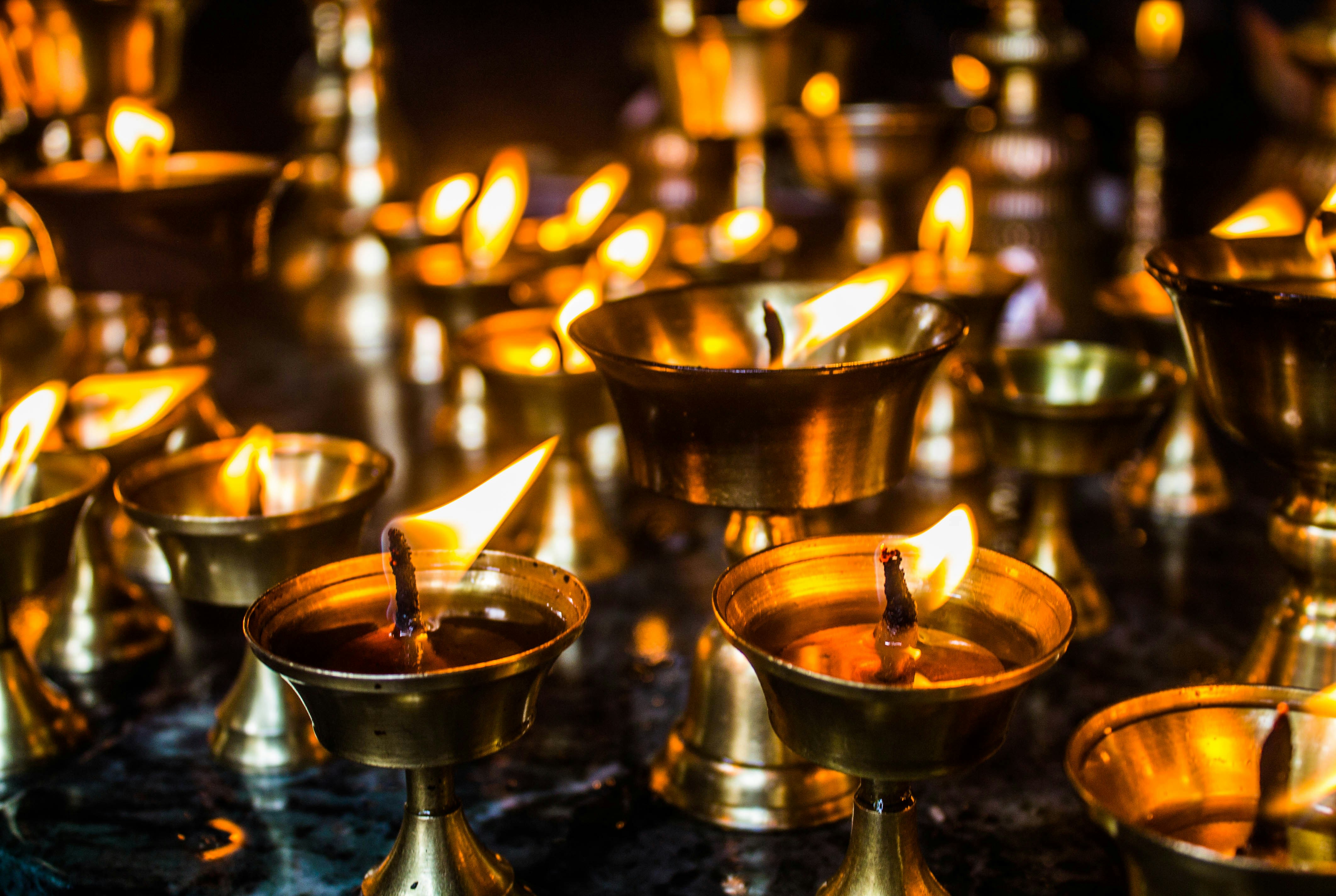 Butter Lamps Illuminating a Sacred Space