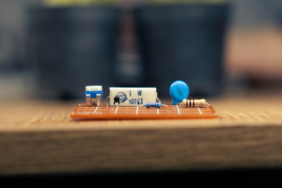 Close up of electronic components on a circuit board similar to a TVS Diode protection circuit