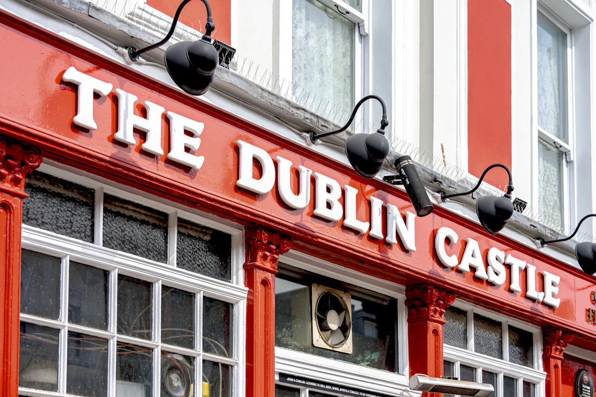 Cosy pub exterior on a cobblestone street