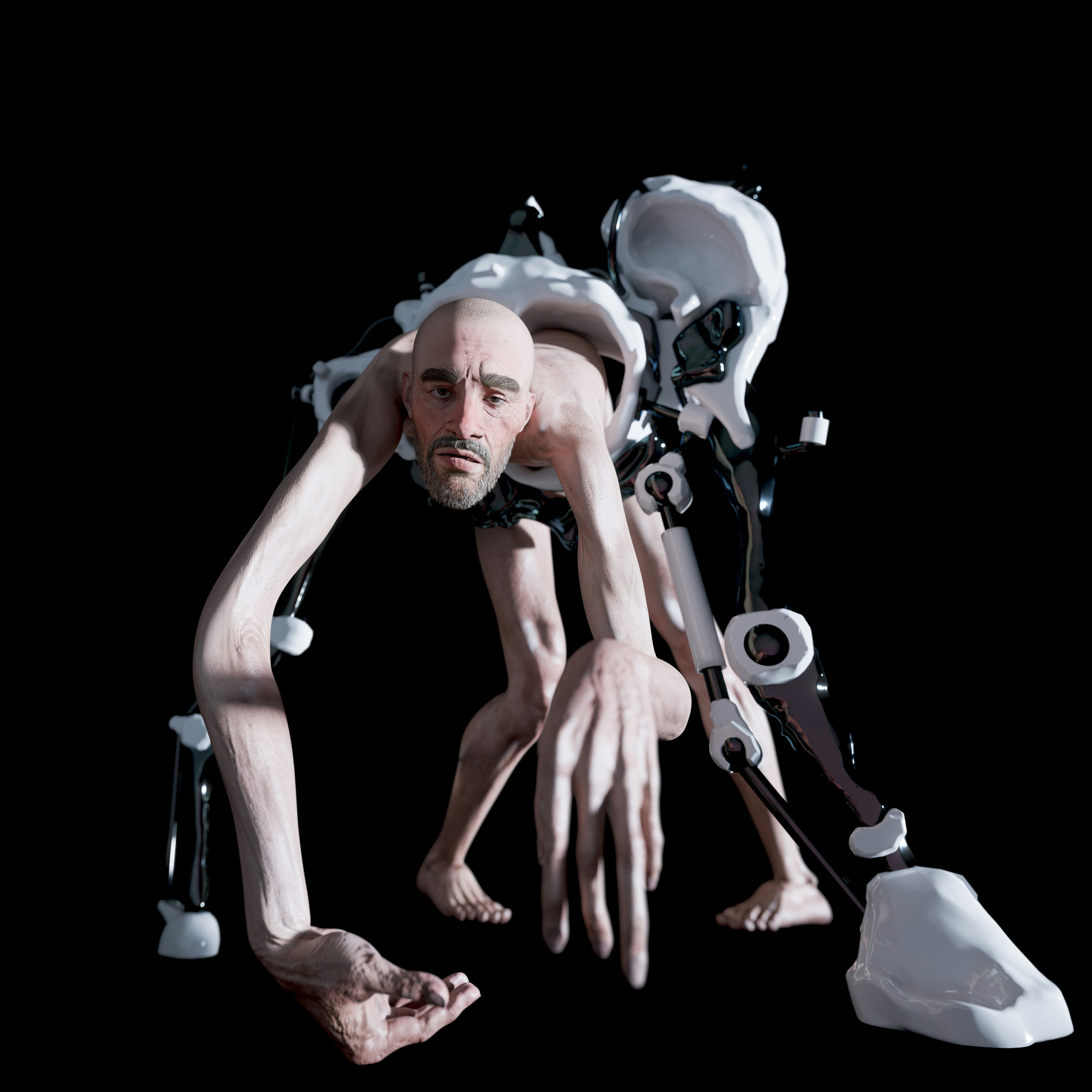 A person in a wheelchair with mechanical attachments