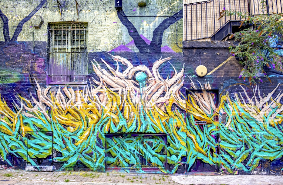 Colorful abstract graffiti art on a building wall