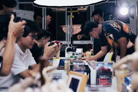 Group of people focused on their phones