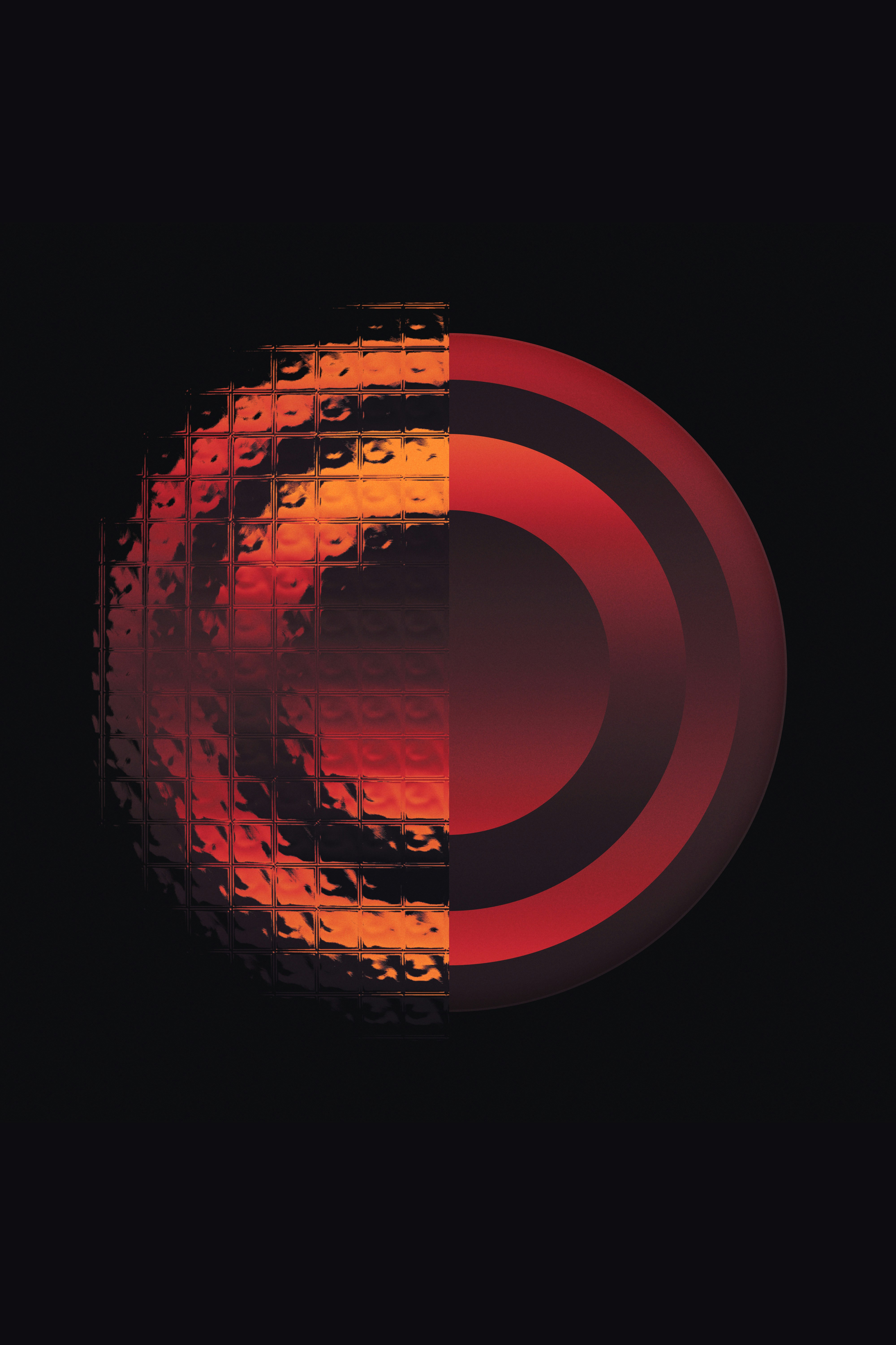 Circular graphic with textured orange and red elements