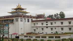White building with ornate gold roof and windows