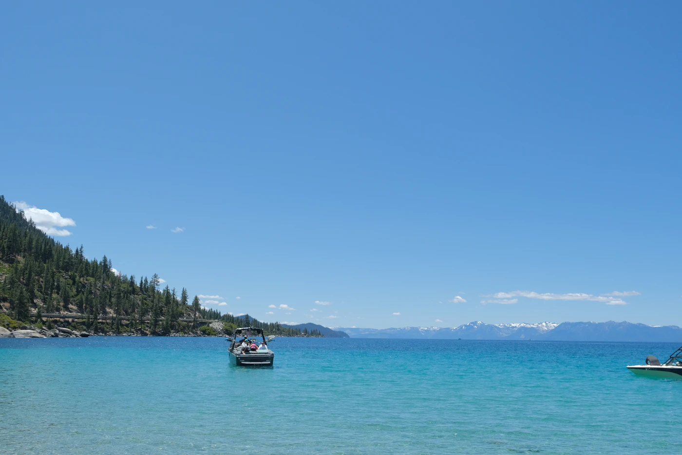 Recreational boats on Lake Tahoe’s clear turquoise water