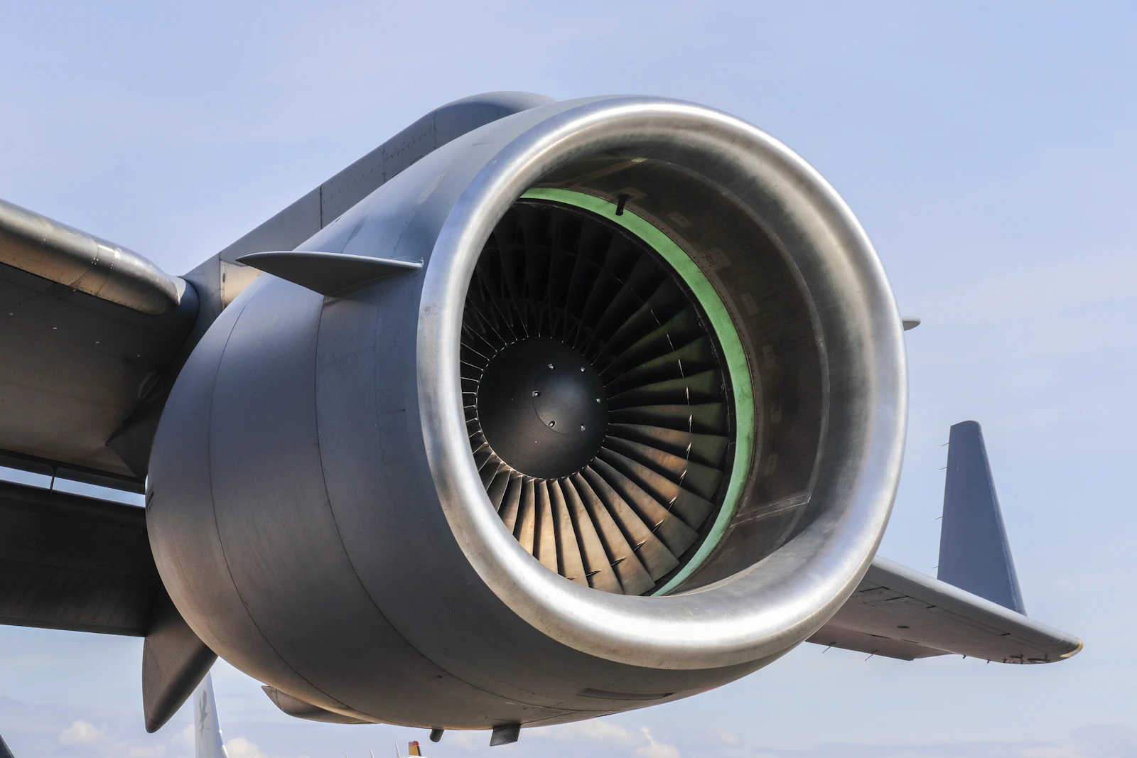 Close-up of a jet engine on an aircraft