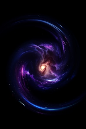 Swirling purple and gold nebula in dark space