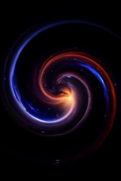 Swirling galaxy with blue and red cosmic dust