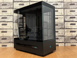 Modern black computer tower with glass panels