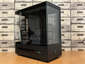 Modern black computer tower with glass panels