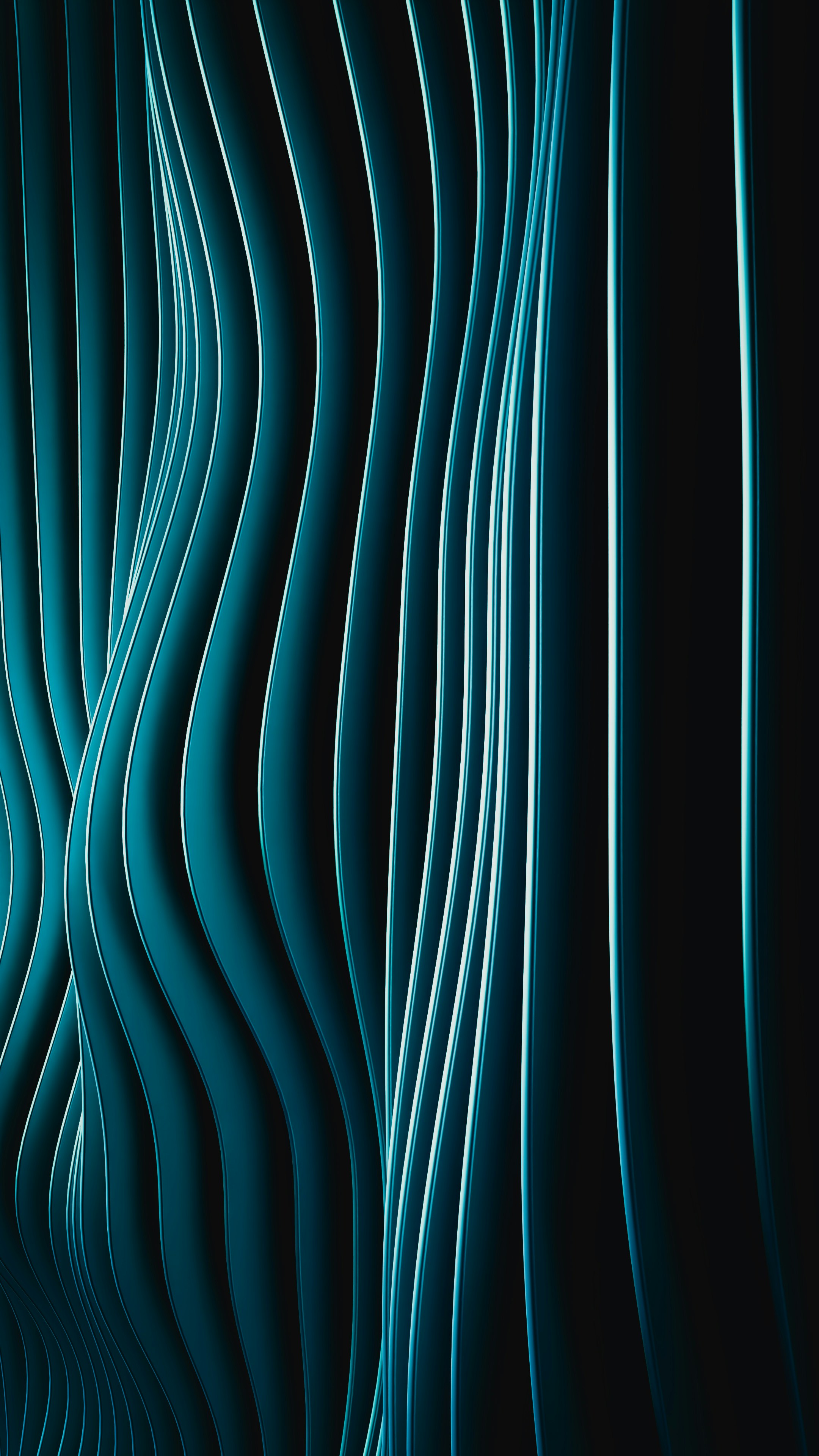 Abstract teal wavy lines on a dark background