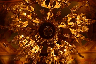 Intricate golden chandelier representing core soul integration and astral remediation by Dr. Prabal